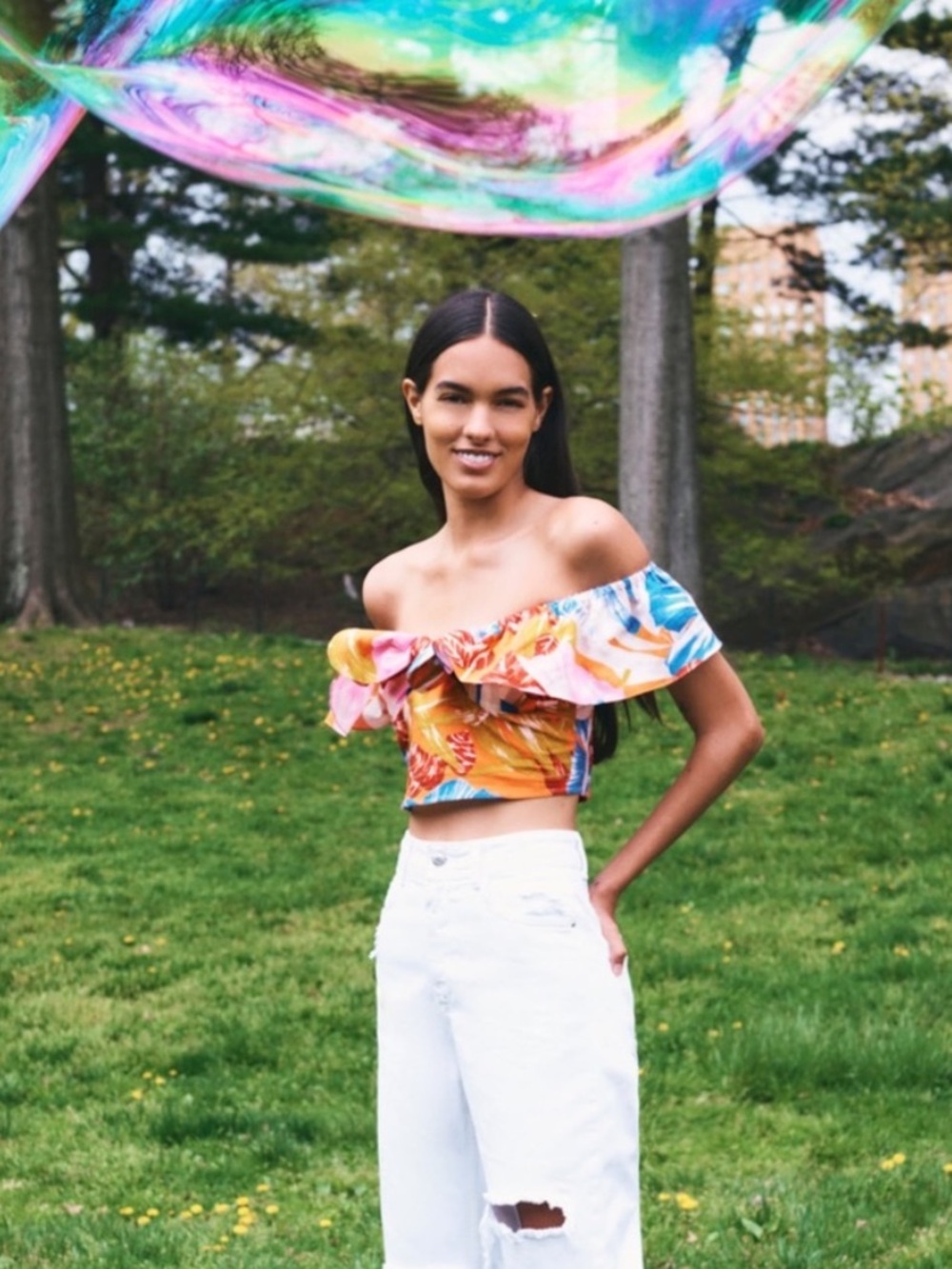 Zara Crop Top with Tropical Print Sz S NWT